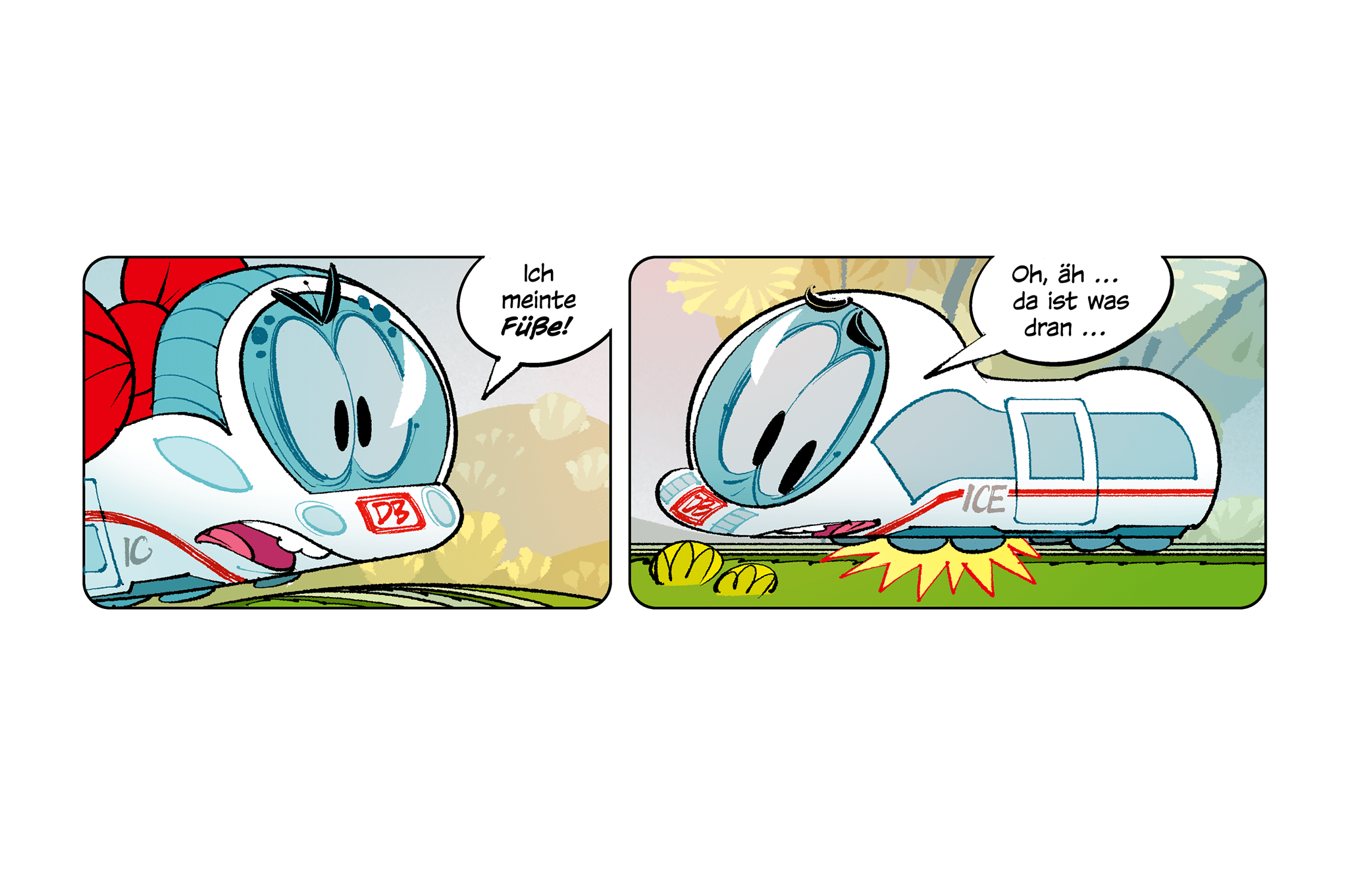 Comicfiguren Der kleine ICE und IDA wissen was am wichtigsten bei den Fußballregeln ist: Füße!