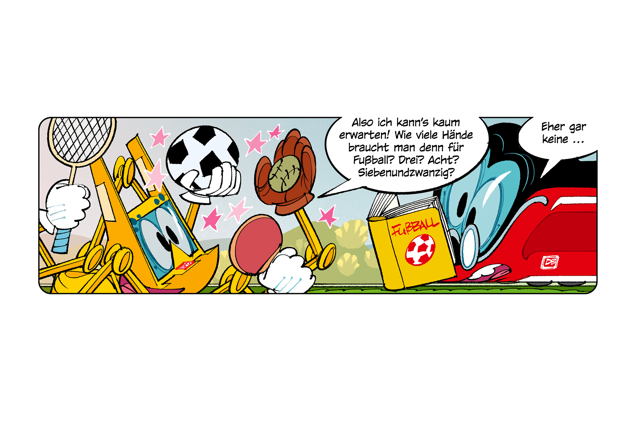Comicfiguren Robbi Regio, SUM sprechen über Fußballregeln