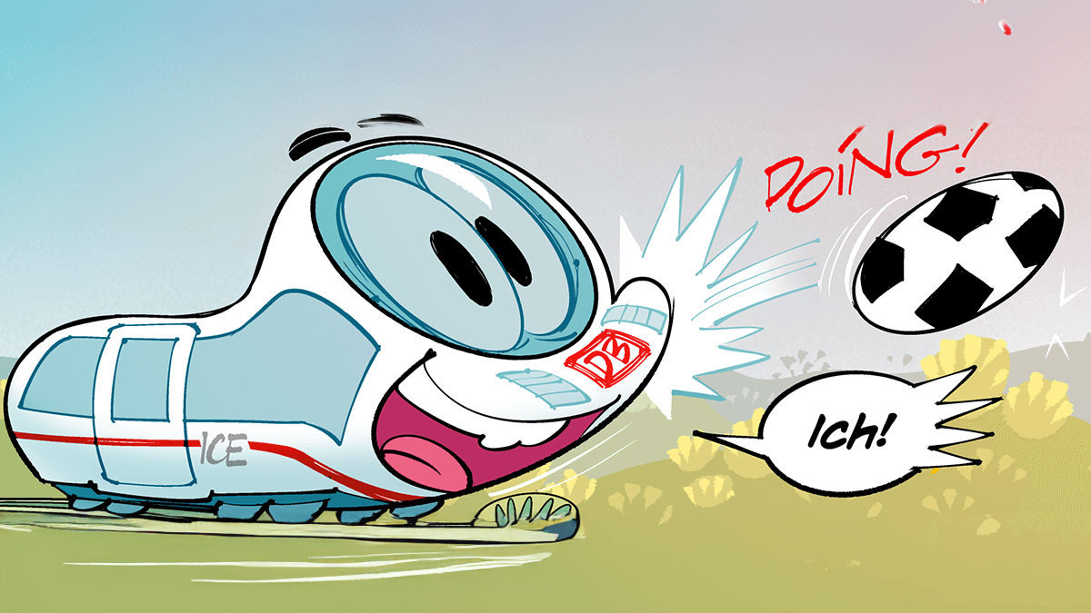 Der kleine ICE ... im Fußballfieber, Comicfigur und Fußball