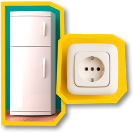 Ein Kühlschrank und eine Steckdose