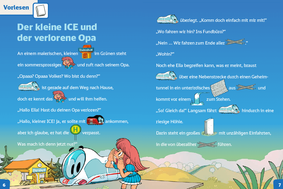 Erste Buchseite der Vorlesegeschichte: Der kleine ICE und der verlorene Opa