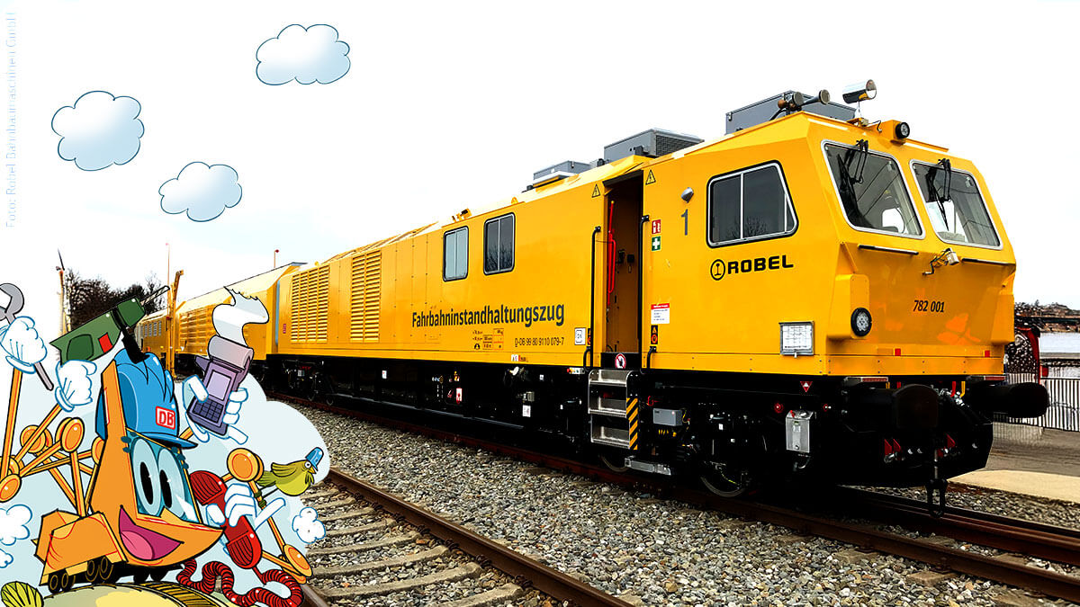 Wie eine gelbe Raupe schmiegt sich der FIZ an die Gleise