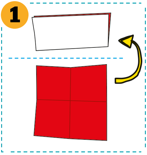 1. Falte das Papier einmal von oben nach unten. Öffne es. Falte es von rechts nach links. Öffne es wieder. Du siehst ein Kreuz. Klappe das Papier danach wieder zusammen.