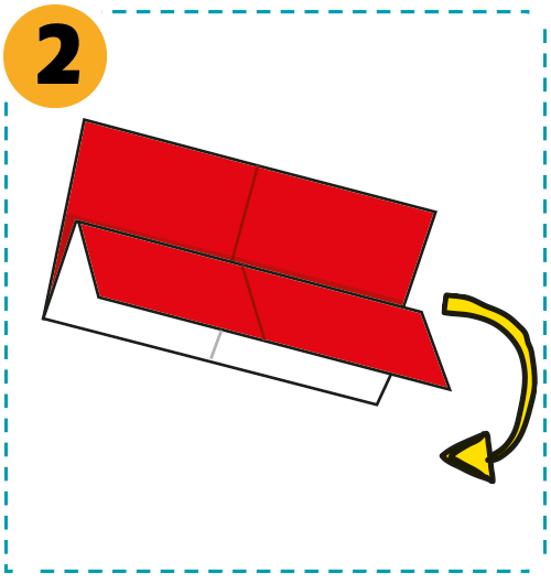 2. Die offene Kante zeigt nach oben. Falte die vordere Papierhälfte nach unten. Falte diesen Teil noch einmal nach unten. Unten liegen jetzt drei Lagen Papier.