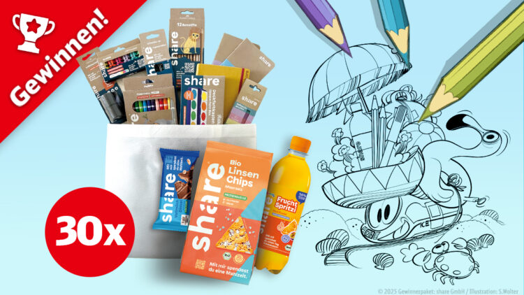 Gewinnerpaket bestehend aus Stifte, Getränke und Snacks