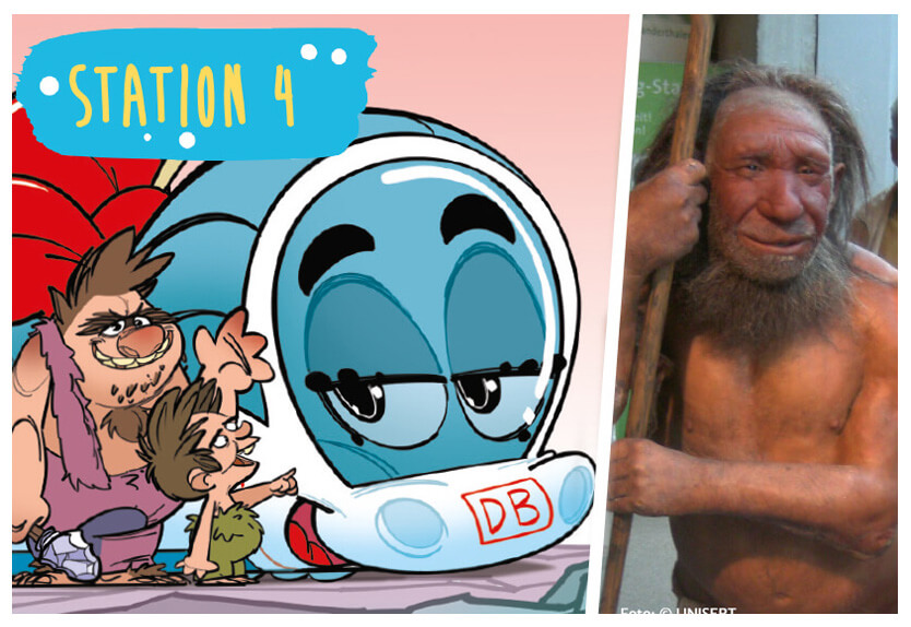 Station 4: Ida schaut sich Ur-Menschen - Neandertaler - an.