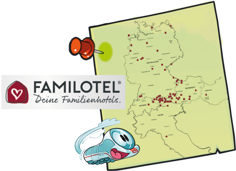 Deutschlandkarte mit markierten Familotels