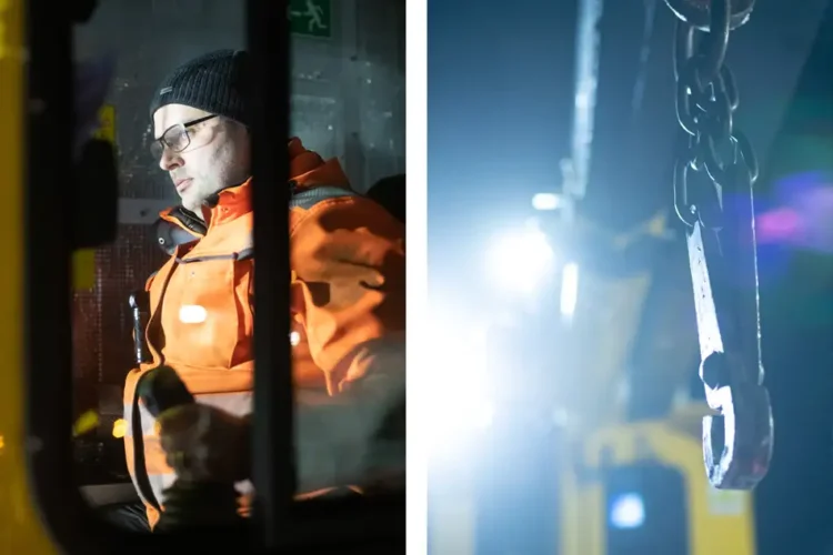 Ein Lok- und Kranführer konzentriert bei der Arbeit