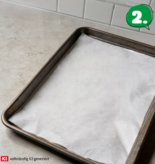 KI-generiert Ein Backblech, das mit Backpapier ausgelegt ist.